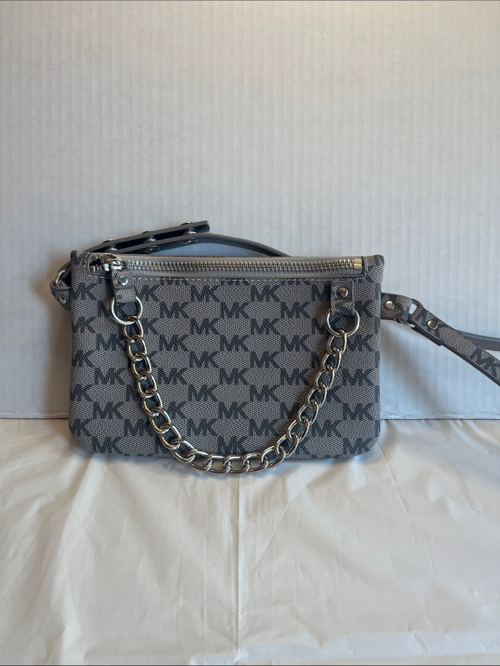 MK Gray Signature Monogram Logo Chain Belt Bag/Fanny Pack